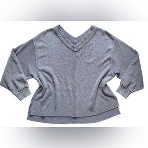 Aerie Oversized Waffle Knit V-Neck Top Blue Women’s Small